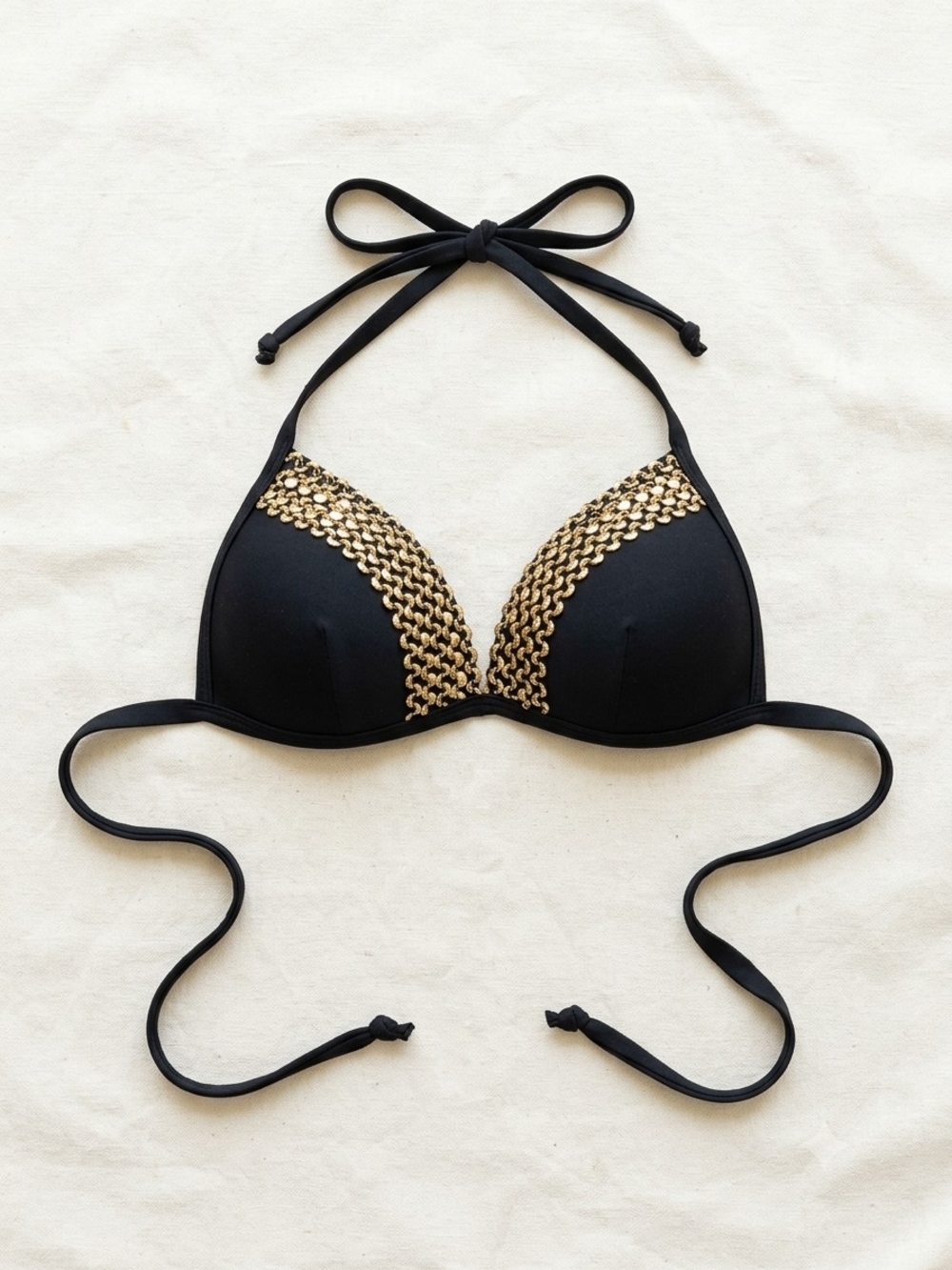 Black Bikini Top with Gold Chain Trim - Women Swim